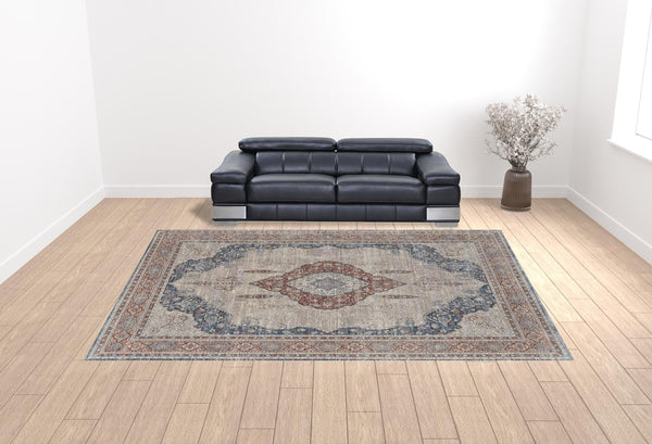 2' X 3' Gray Red And Blue Floral Power Loom Stain Resistant Area Rug