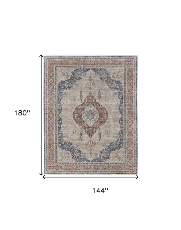 2' X 3' Gray Red And Blue Floral Power Loom Stain Resistant Area Rug