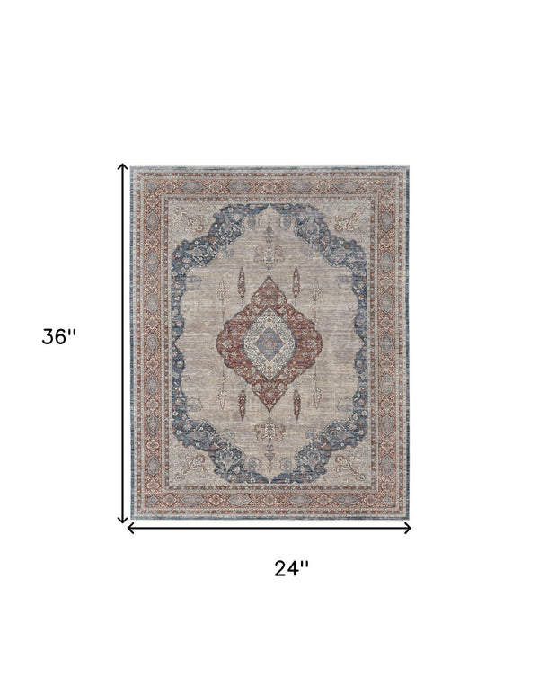2' X 3' Gray Red And Blue Floral Power Loom Stain Resistant Area Rug