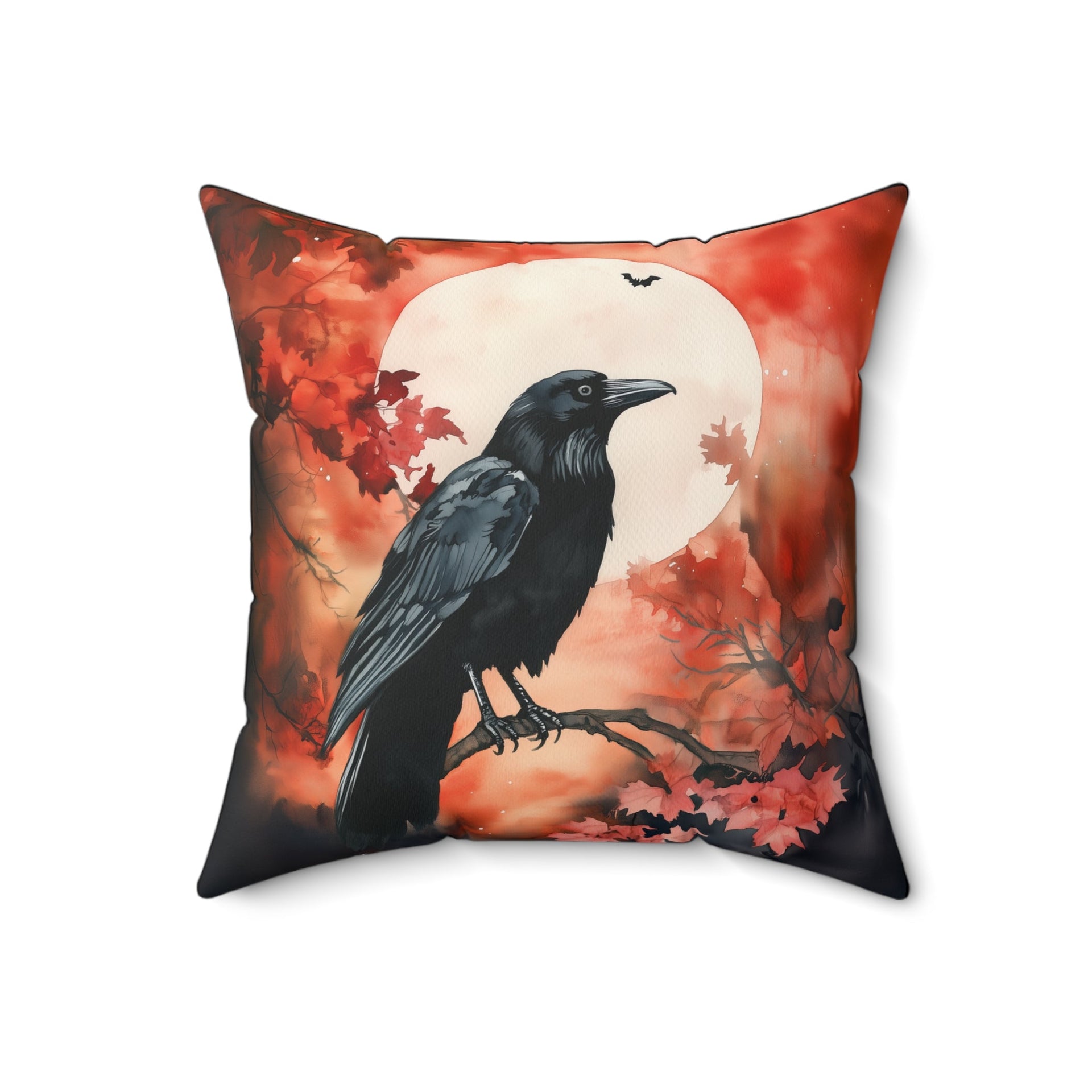Microsuede Cushion / Halloween Art / Autumn Moon Raven