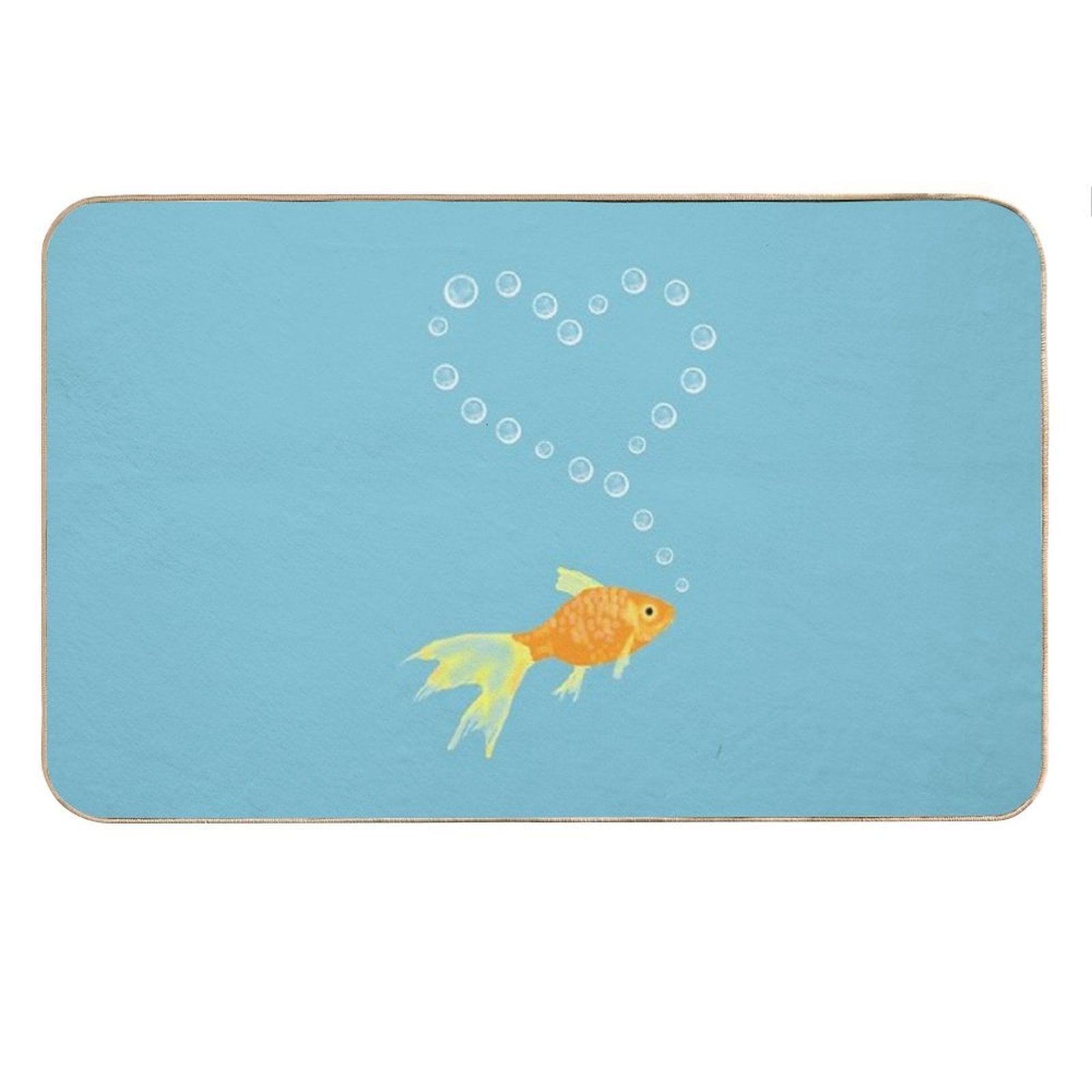 Goldfish Surrounded by Bubble Heart Bath Mat