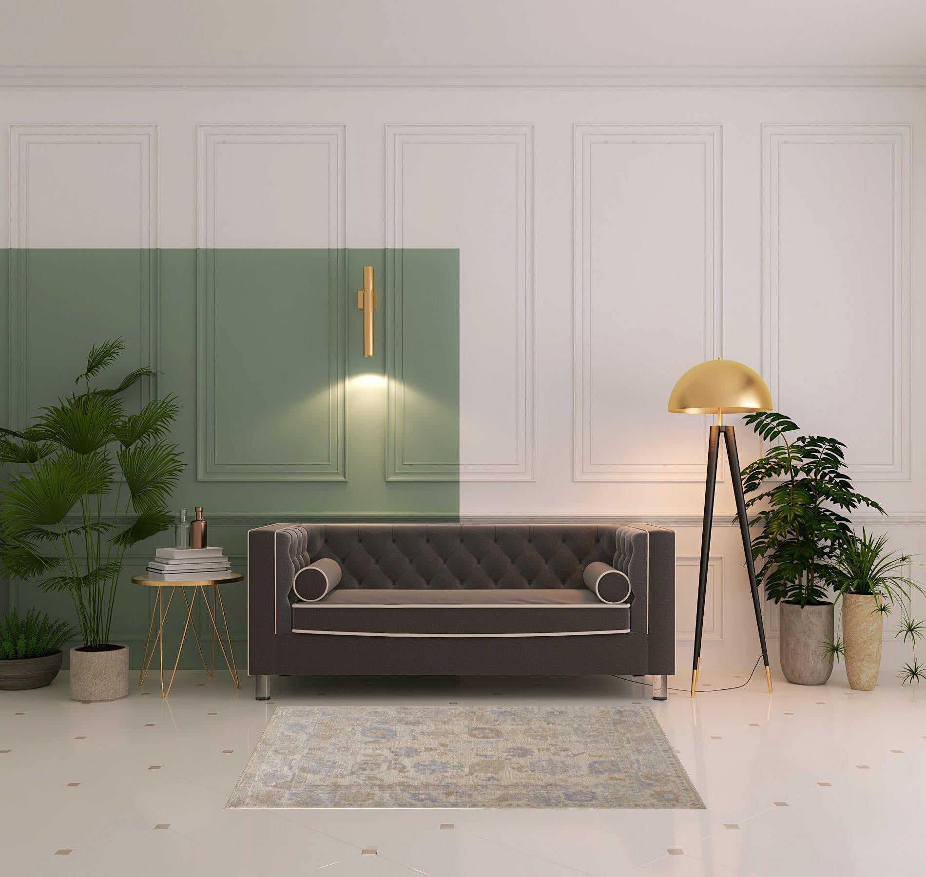 2' X 3' Tan Orange And Blue Floral Hand Knotted Stain Resistant Area Rug