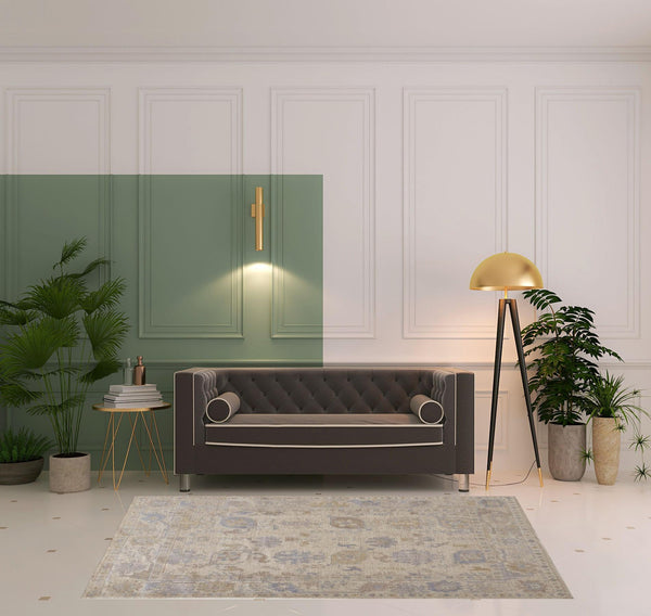 2' X 3' Tan Orange And Blue Floral Hand Knotted Stain Resistant Area Rug