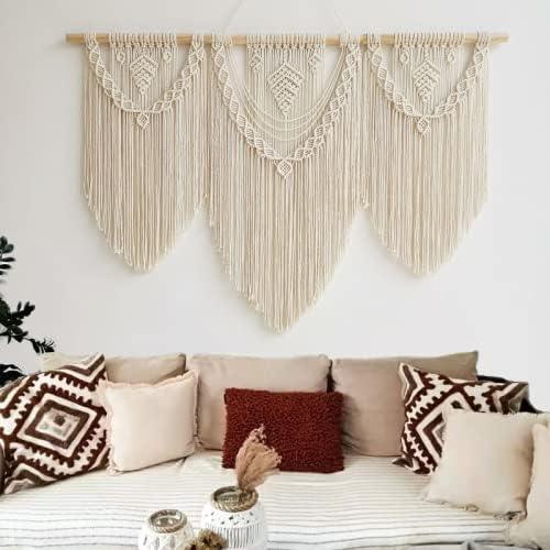 guzhiou large macrame wall hanging - Boho Tapestry Macrame Wall Decor Art- Chic Bohemian Handmade Woven Tapestry Home Decoration for Bedroom Living Room Apartment Wedding Party - 43