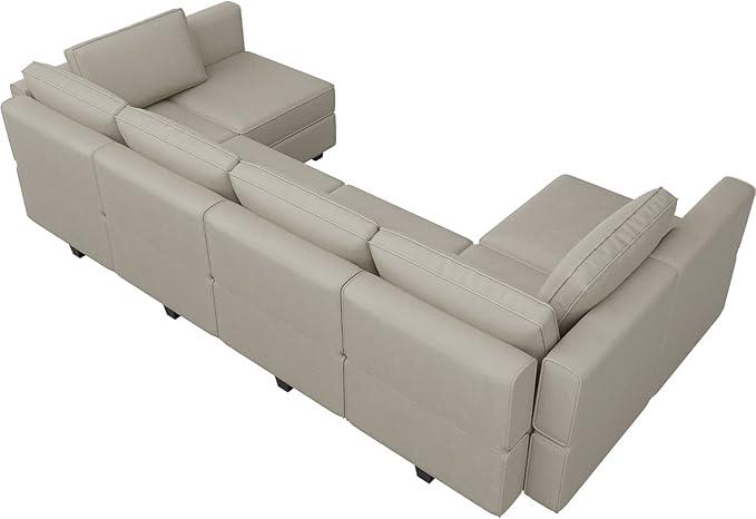 Belffin Modular U Shaped Couch with Storage Seat Reversible Sectional Sofa with Chaise Velvet Grey…