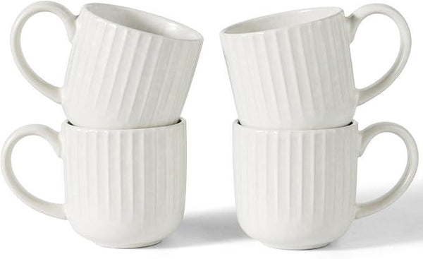 famiware Coffee Mugs Set of 4, Starlight 11 oz Mug Cup Set with Handle for Coffee, Tea, Cocoa, Milk - Ceramic Stoneware Mug Set, Matte White