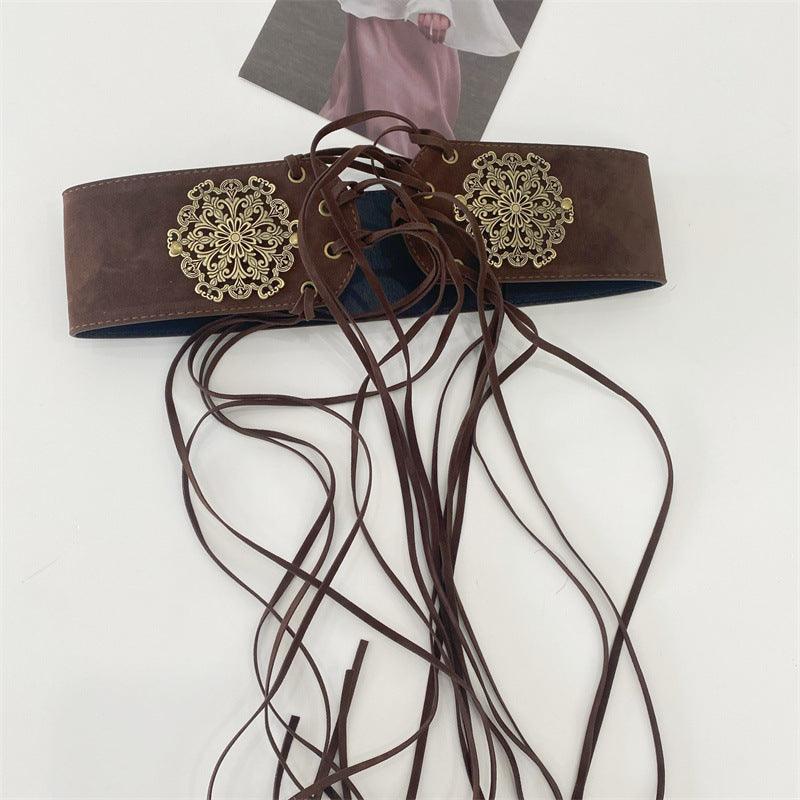 Women's Leather Wide Waist Seal Pin Buckle Elastic Body Shaping Decorative Belt