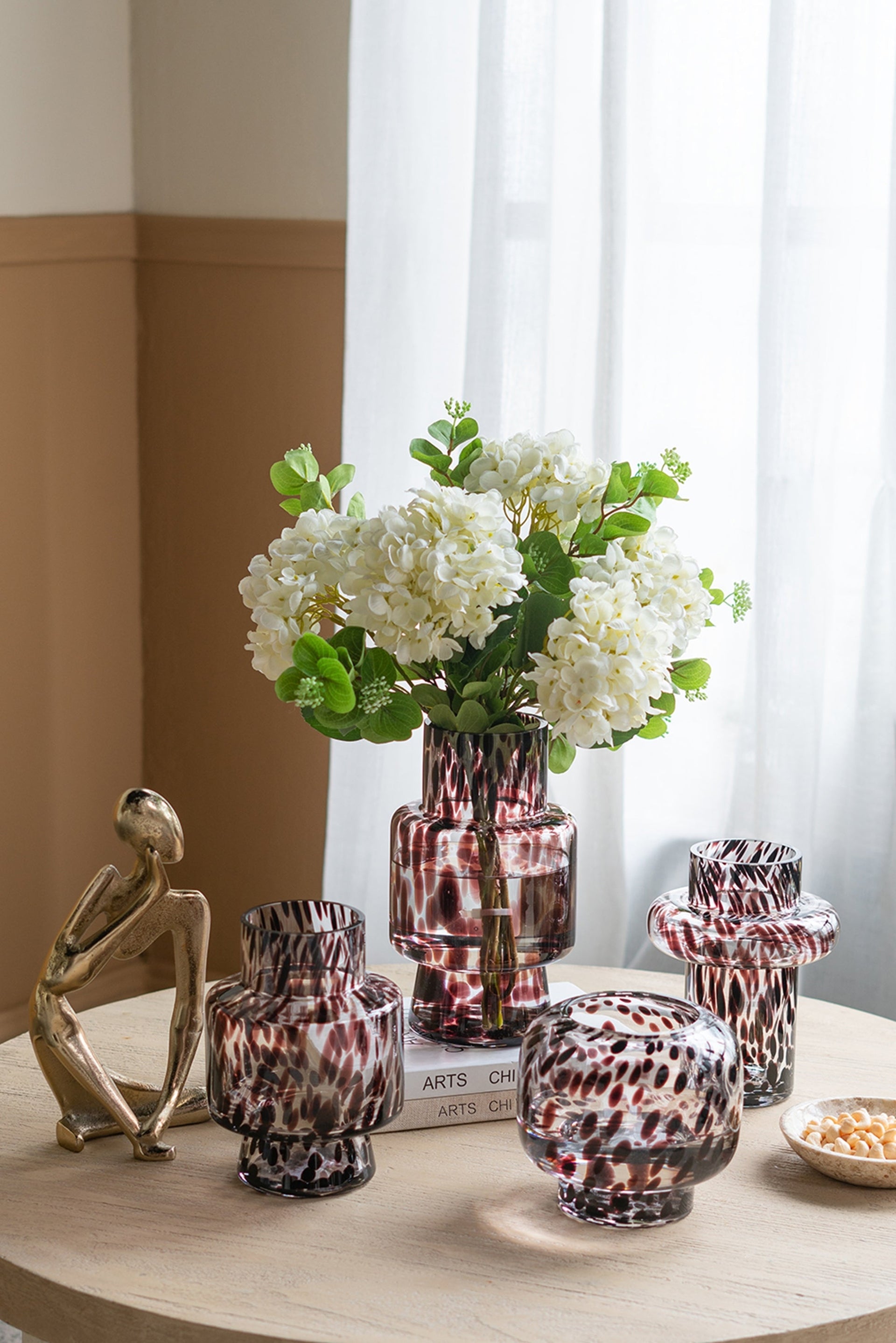 Clear Glass Accent Vase with Artistic Amber Spots for Home Decor and Display