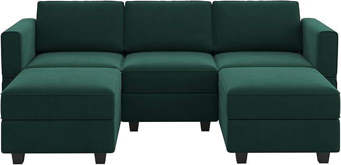 Belffin Modular Sectional Sofa with Double Chaise Velvet U Shaped Sofa Reversible Sectional Couch with Storage Green