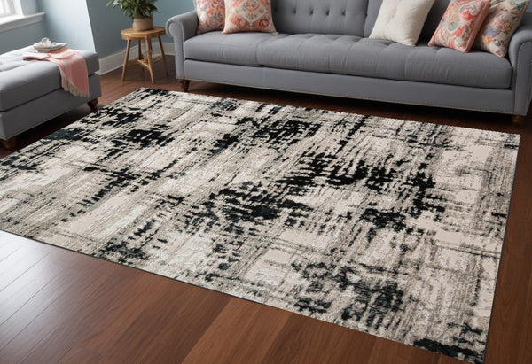 2' X 3' Black White And Gray Stain Resistant Area Rug