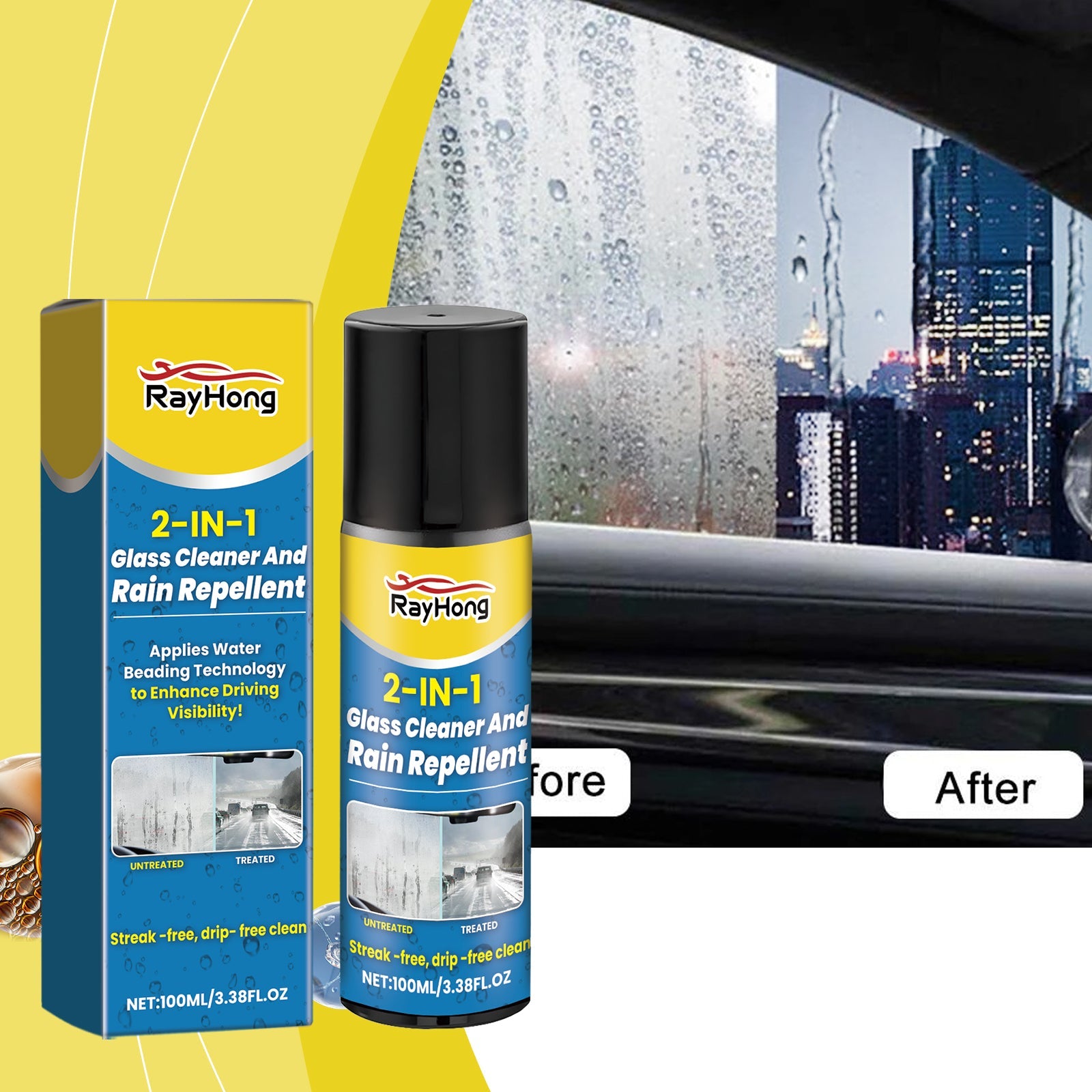 Auto Glass Cleaning Anti-Fog 2-In-1 Windshield Cleaning Brightening Oil Film Anti-Fogging Agent