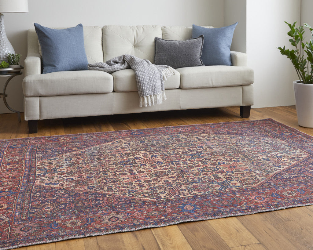 10' X 14' Ivory and Blue Floral Power Loom Area Rug
