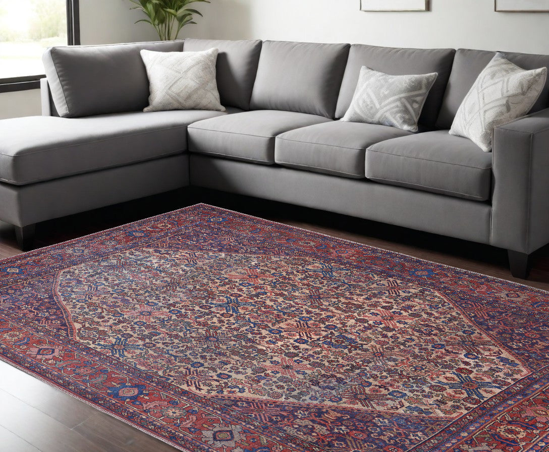 10' X 14' Ivory and Blue Floral Power Loom Area Rug