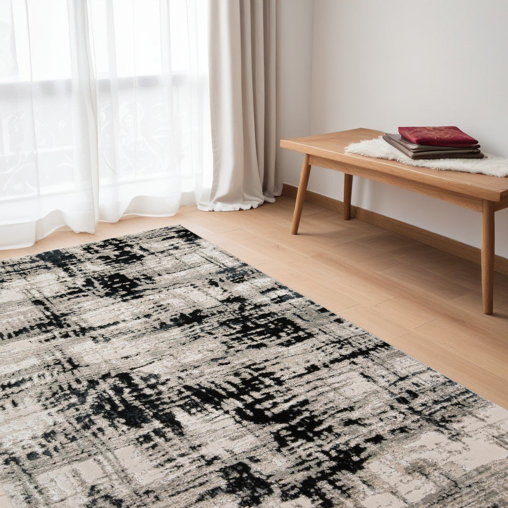 2' X 3' Black White And Gray Stain Resistant Area Rug