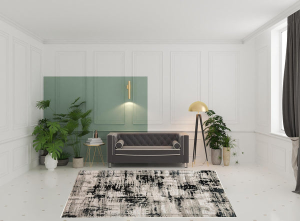 2' X 3' Black White And Gray Stain Resistant Area Rug