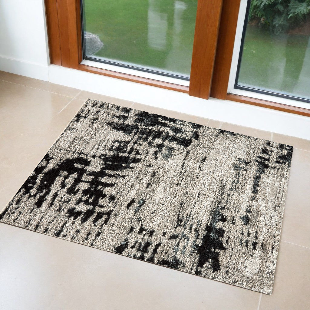 2' X 3' Black White And Gray Stain Resistant Area Rug