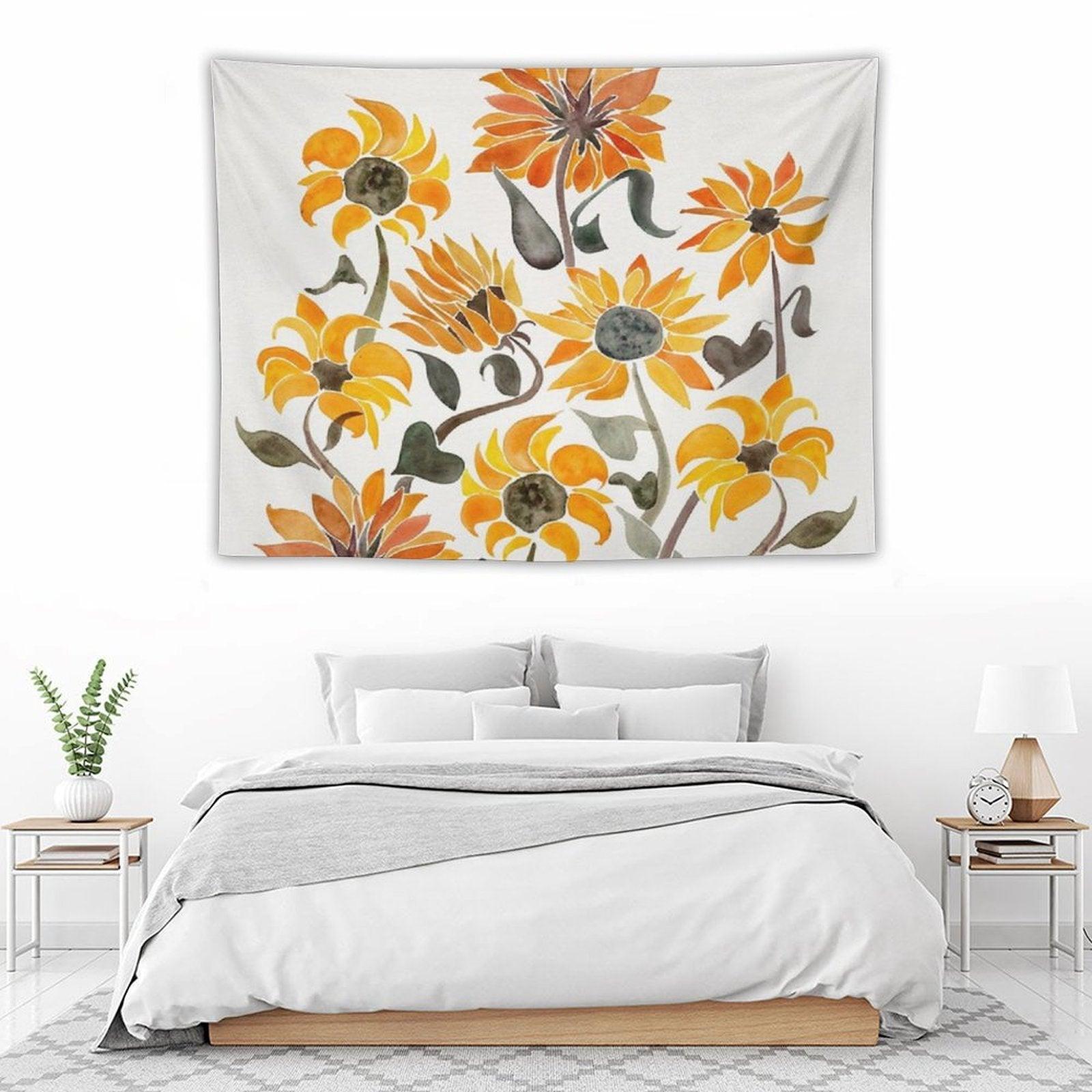 Sunflower Watercolor – Yellow & Black Palette Tapestry