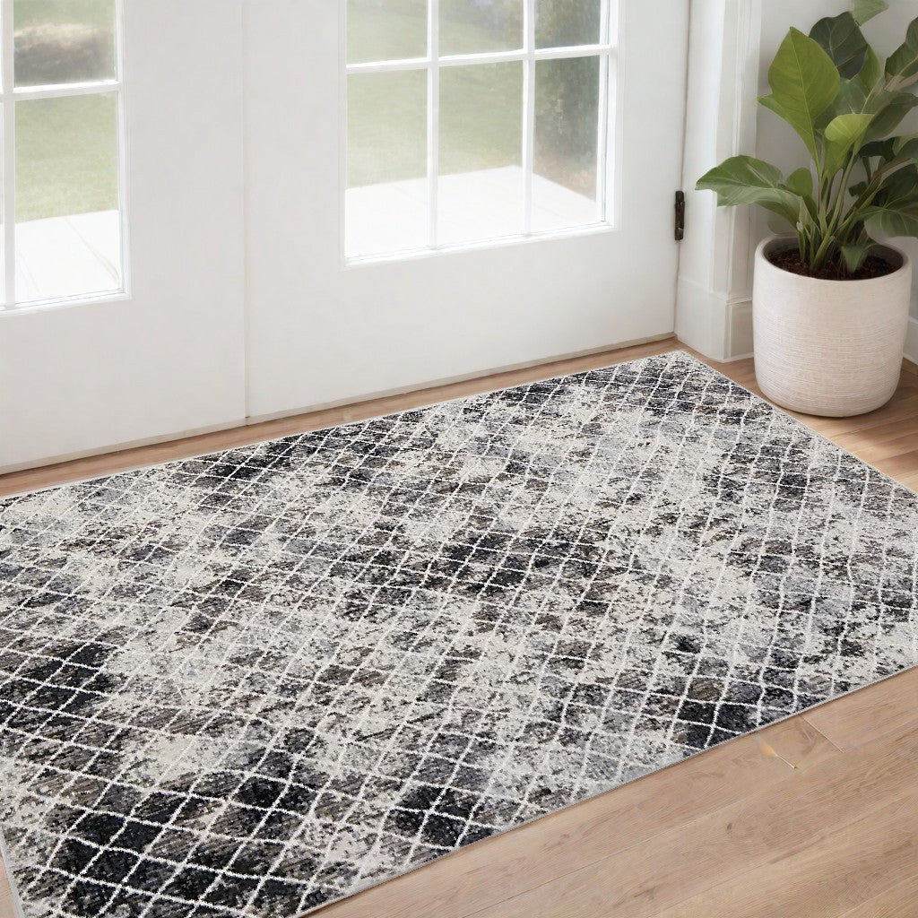 2' X 3' Ivory Gray And Taupe Abstract Stain Resistant Area Rug