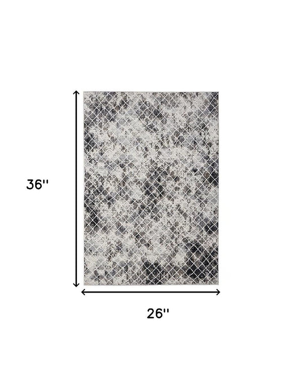 2' X 3' Ivory Gray And Taupe Abstract Stain Resistant Area Rug