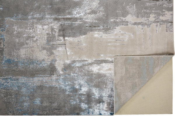 2' X 3' Gray Ivory And Blue Abstract Stain Resistant Area Rug