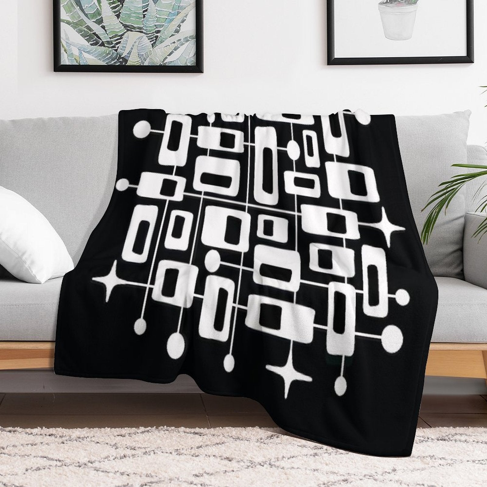 Mid Century Modern Cosmic Abstract Geometric Pattern Easy Care Throw Blanket