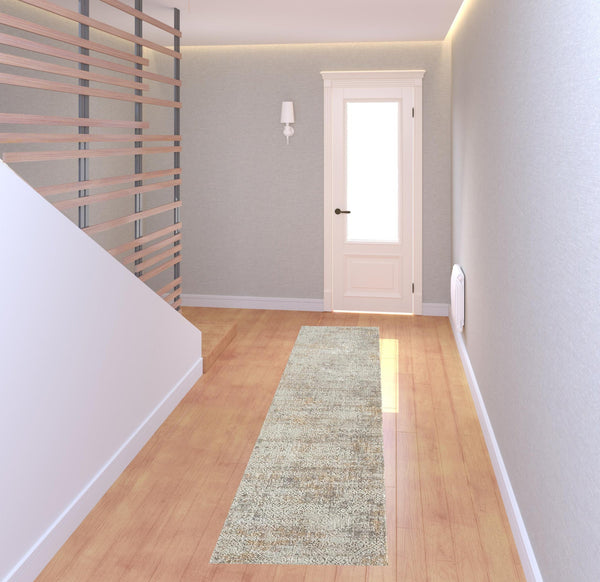 2' X 8' Gray Damask Distressed Runner Rug