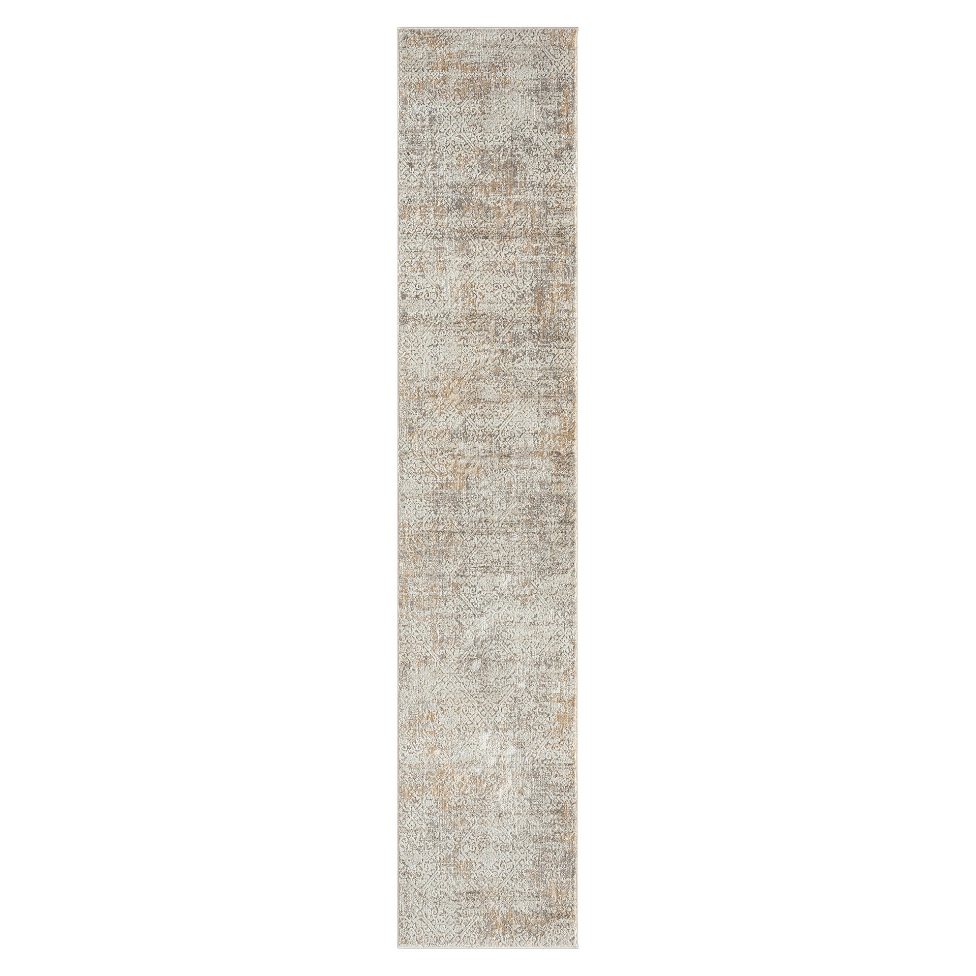 2' X 8' Gray Damask Distressed Runner Rug