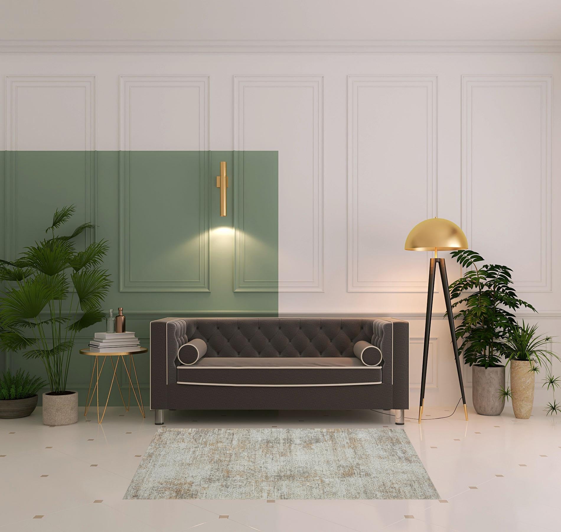 2' X 8' Gray Damask Distressed Runner Rug