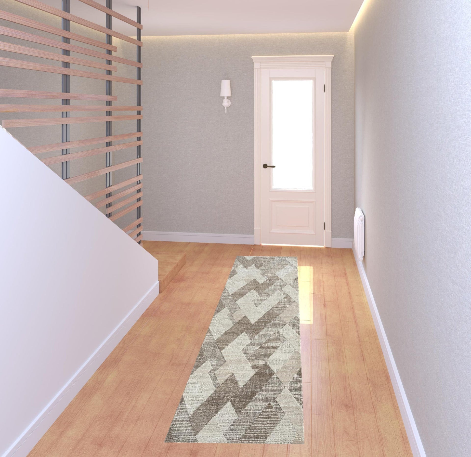 2' X 8' Gray Geometric Runner Rug