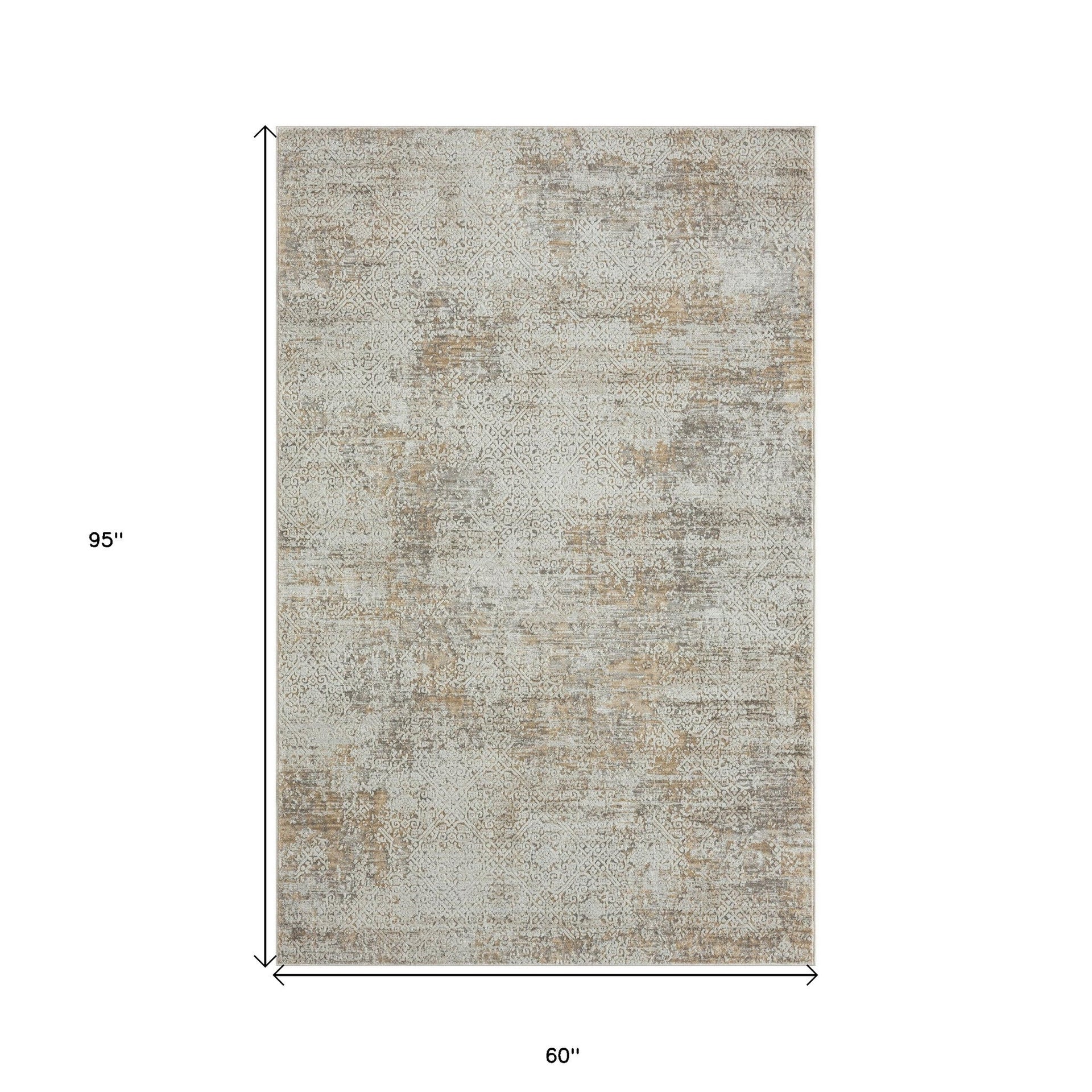 2' X 8' Gray Damask Distressed Runner Rug