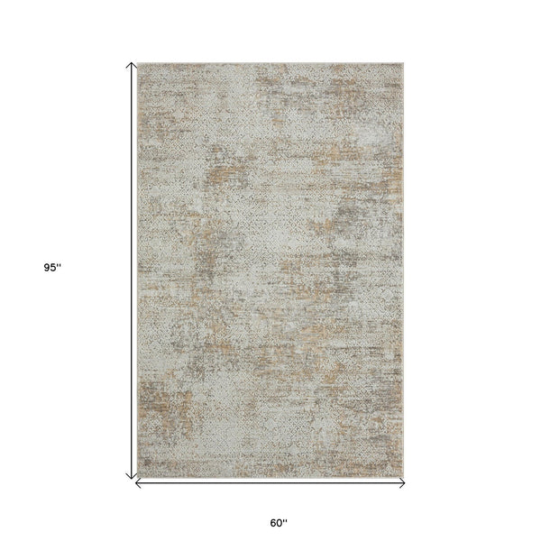 2' X 8' Gray Damask Distressed Runner Rug