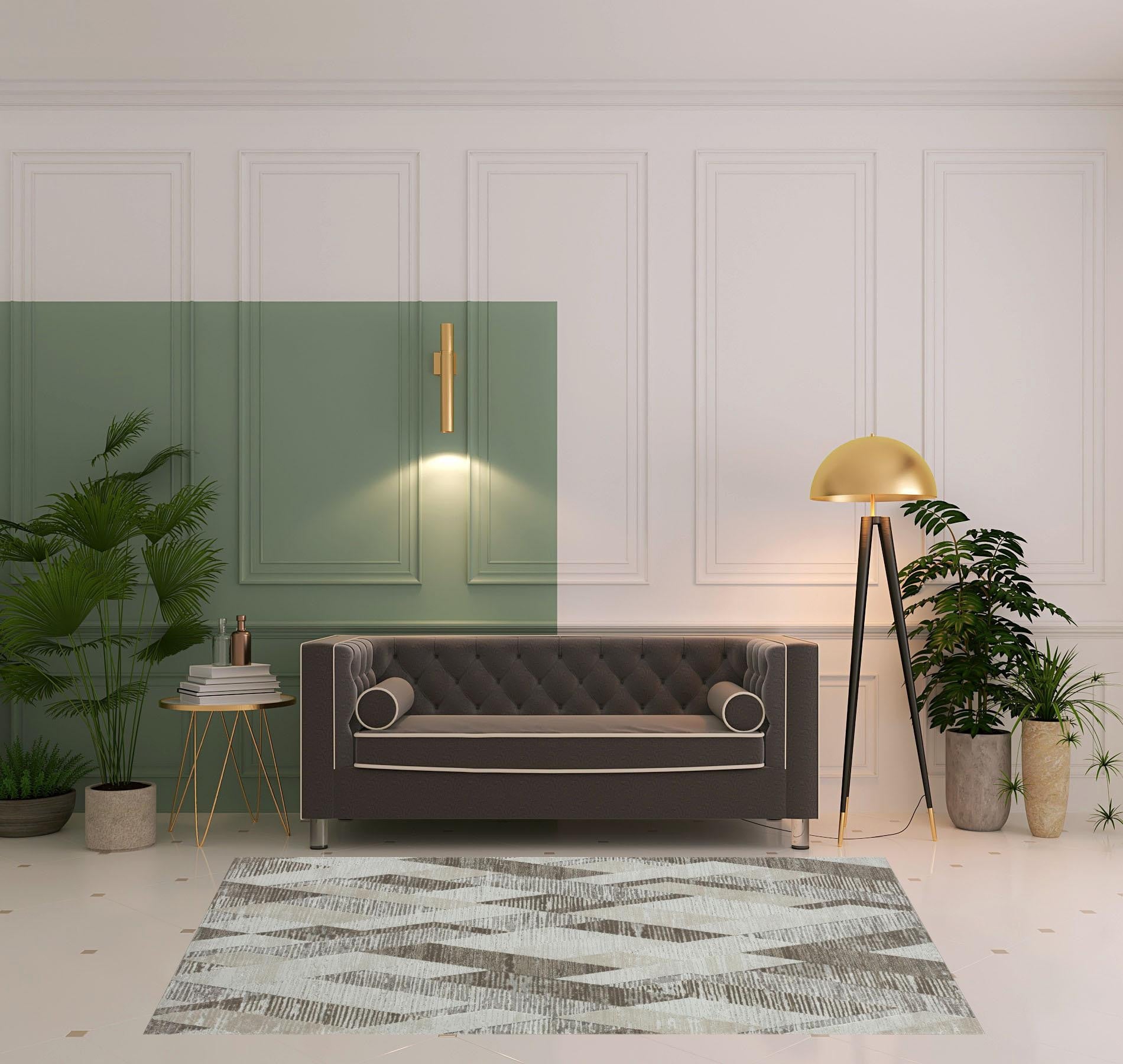 2' X 8' Gray Geometric Runner Rug