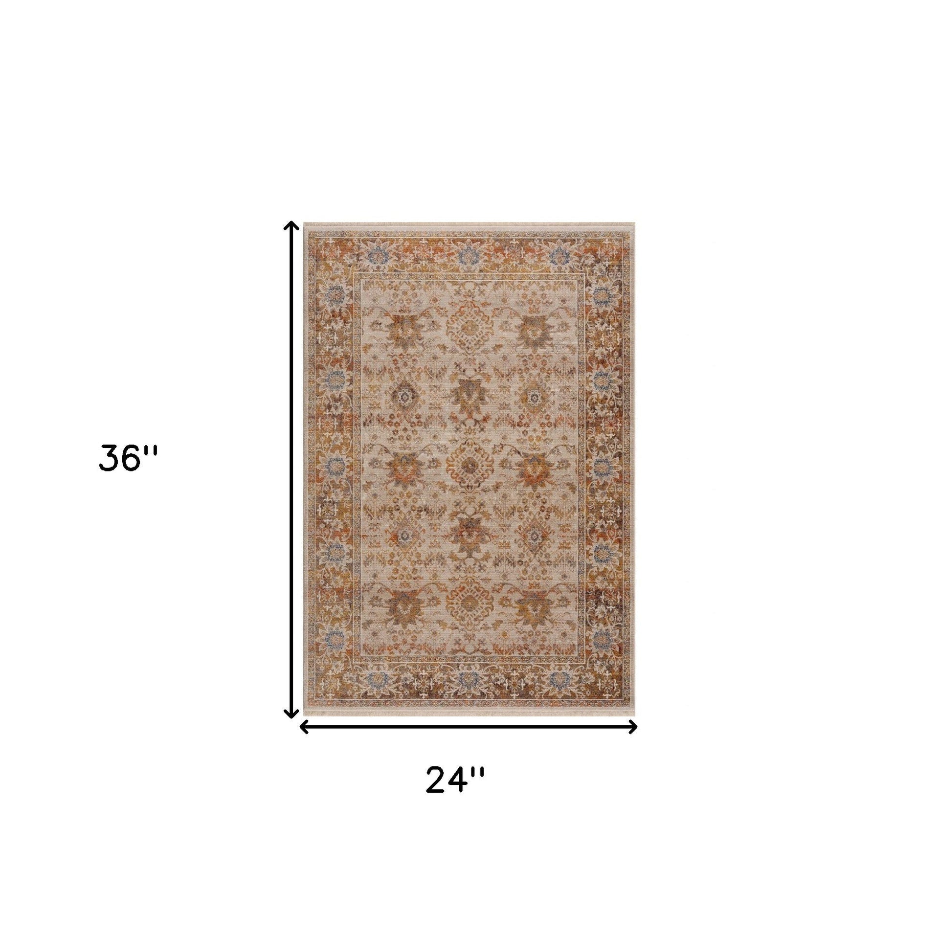2' X 6' Ivory Oriental Runner Rug