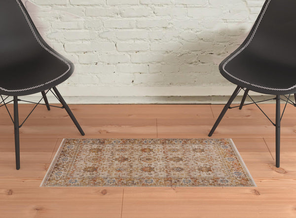 2' X 6' Ivory Oriental Runner Rug