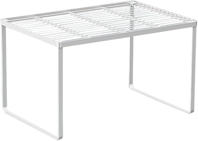 Kitchen Cabinet Storage Shelf Stackable Wire Spice Rack Organizer Heavy Duty Space Saver for Bathroom Bedroom Closet Laundry Room Office Countertop - White, Pack 1