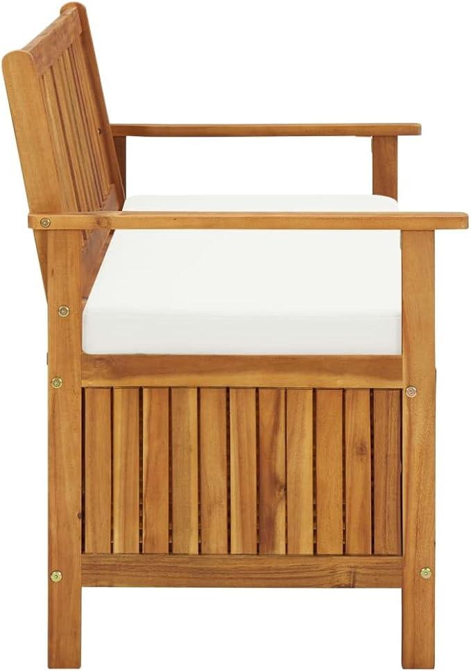 vidaXL Solid Acacia Wood Outdoor Storage Bench with Backrest, Armrests, and Cushion - 47.2
