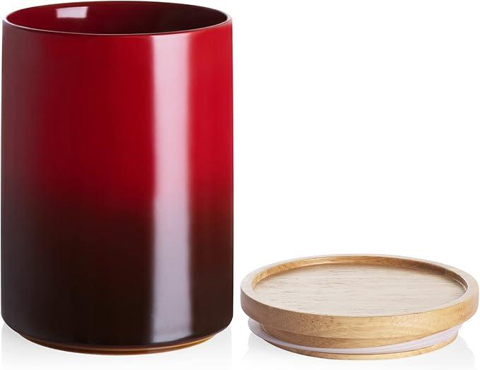 Sweejar Ceramic Food Storage Jar, Stackable Kitchen Canisters, Containers with Airtight Seal Wooden Lid for Serving Coffee Bean, Flour, Tea, Cookies, Spice and More - 58 Fl Oz (Gradient Red)