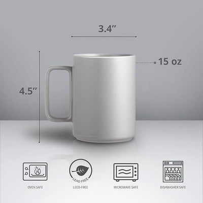E-liu Porcelain Tea Mugs Coffee Mug Set, Large 15 Ounces Cups for Coffee, Tea, Cocoa, and Mulled Drinks, Set of 6, Grey