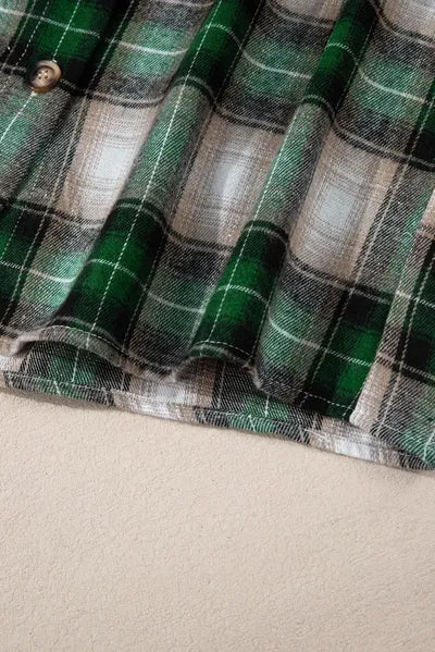 Dark Green Drawstring Pocketed Plaid Hooded Jacket Cozy & Trendy Checkered Outerwear For All Seasons