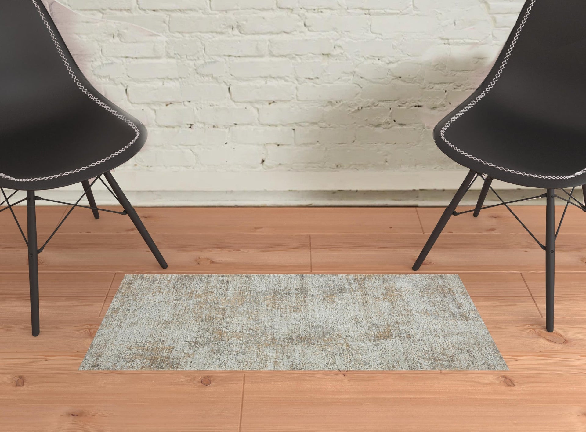 2' X 8' Gray Damask Distressed Runner Rug
