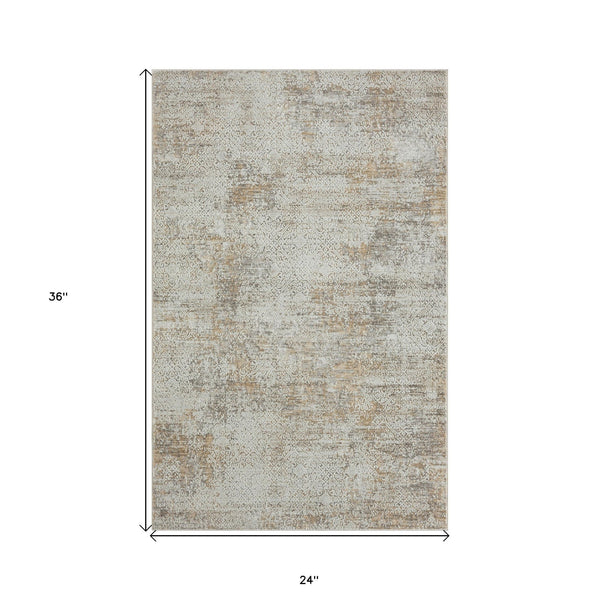 2' X 8' Gray Damask Distressed Runner Rug