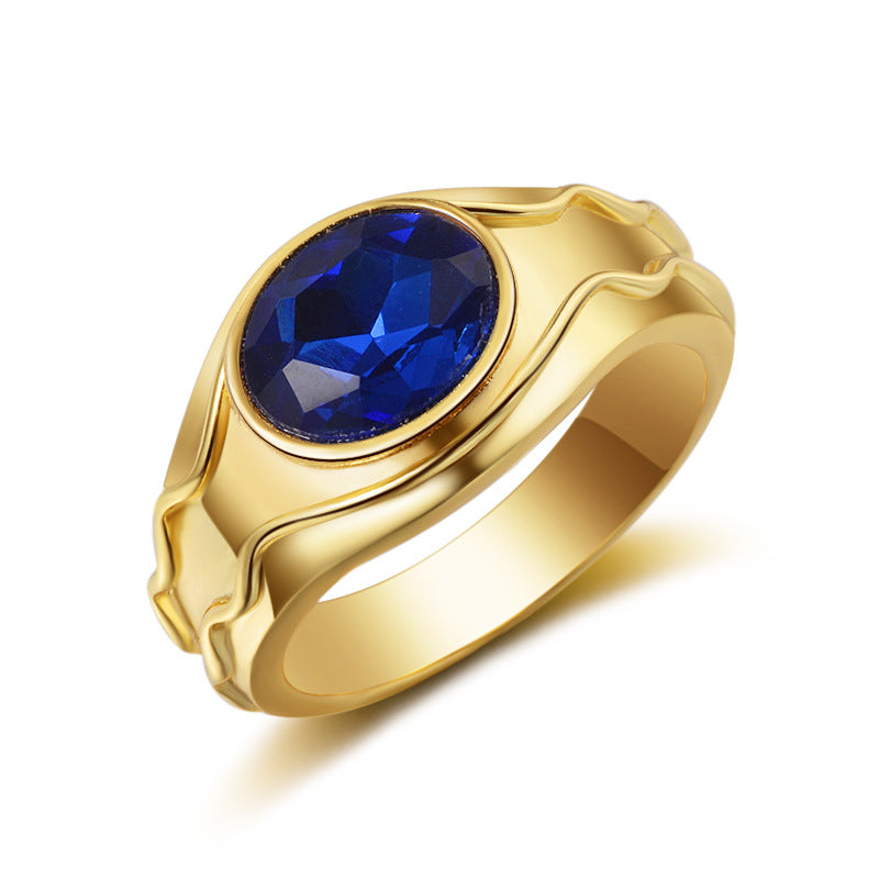 Simple and elegant men's ring plated with platinum, gold, and artificial gemstones