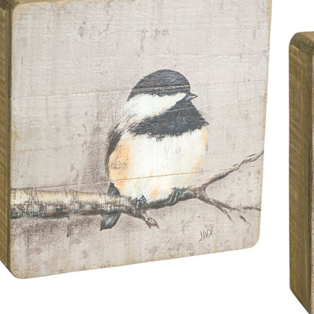 Set of Four Brown Bird Solid Wood Square Framed Art