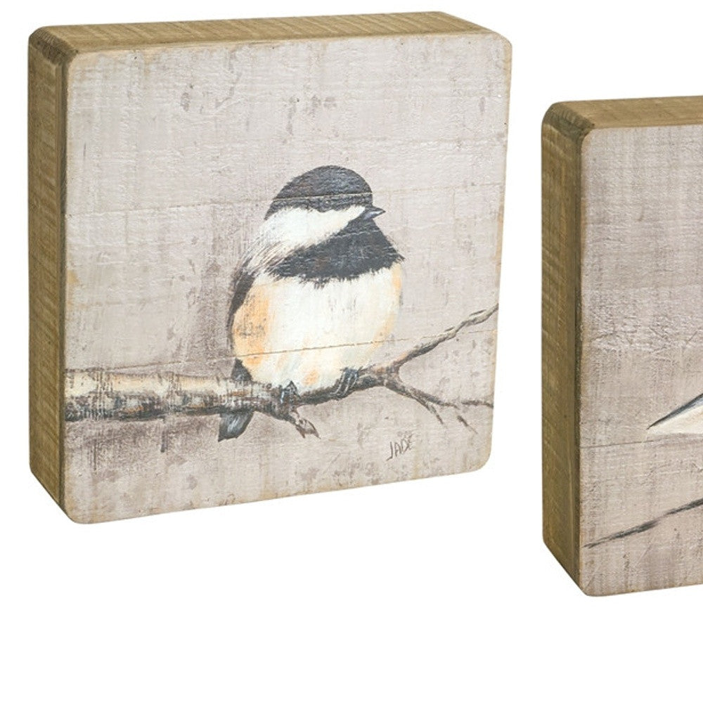 Set of Four Brown Bird Solid Wood Square Framed Art