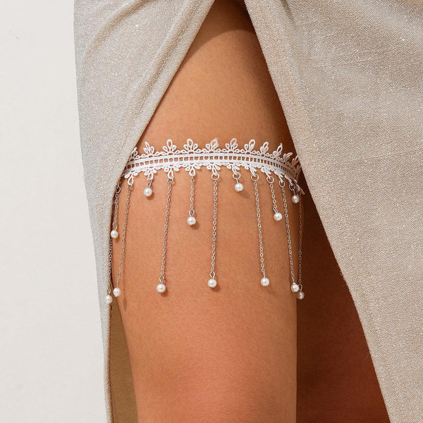Sexy hot girl elastic band lace leg ring fashionable alloy ribbon tassel leg chain female