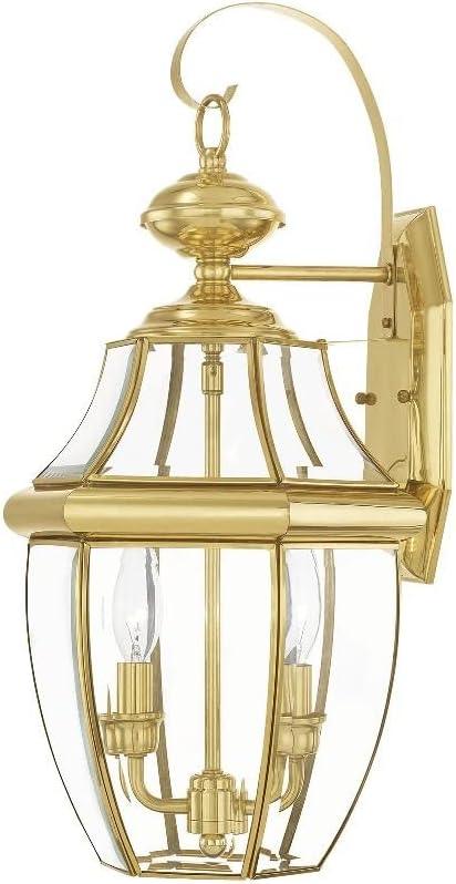 Livex Lighting 2251-07 Monterey 2 Light Outdoor Bronze Finish Solid Brass Wall Lantern with Clear Beveled Glass, 20.25