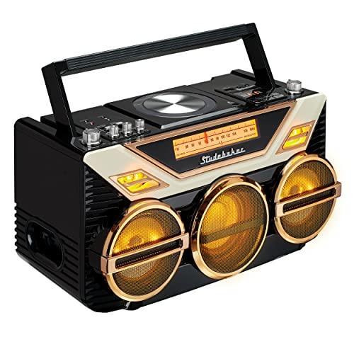 Retro Studebaker BOOMBOX with CD, FM Radio, Bluetooth & 15W Subwoofer for High Power Bass - Gifts for You 'n Me
