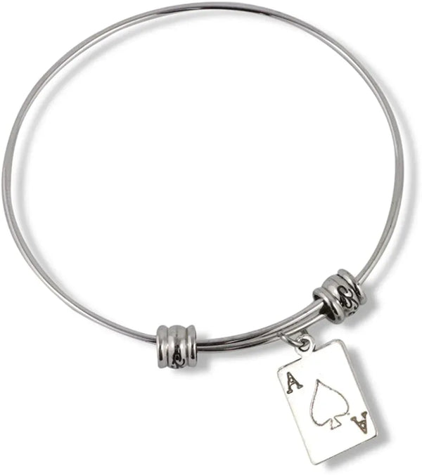 Ace Bracelet | Ace of Spades Bangle Bundled with Keychain Gift for Women Men Jewelry Playing Card Poker and Game Accessories - Gifts for You 'n Me