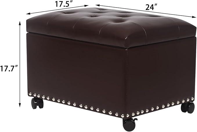 Joveco Leather Storage Ottoman with 360° Wheels 24