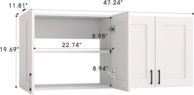 White Laundry Room Cabinets and Storage with 4 Doors and Utility Adjustable Shelf，Gabinetes Para Cocina Cupboard Kitchen Organizers and Storage Pantry Wall Mounted 12.4